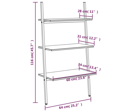 vidaXL Estantería inclinada 3 niveles marrón claro y negro 64x34x116cm