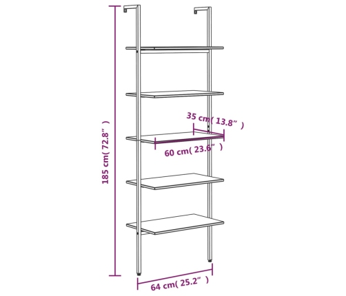 vidaXL Estantería inclinada de 5 baldas negro 64x35x185 cm