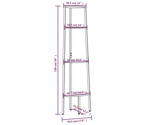 vidaXL Estantería de esquina de 4 niveles negra 45,5x31,5x150 cm