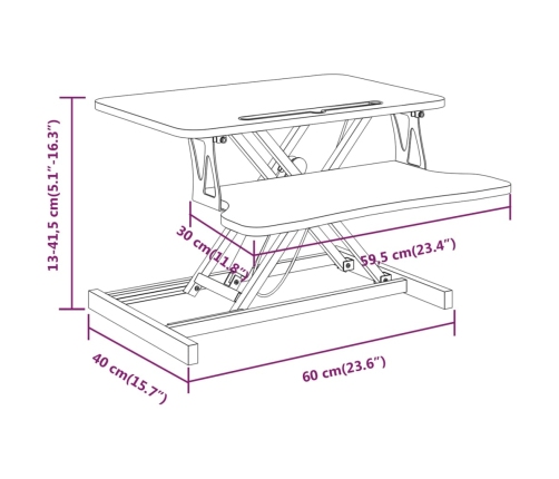 Escritorio ajustable 60x40x(13-41,5) cm acero y contrachapada