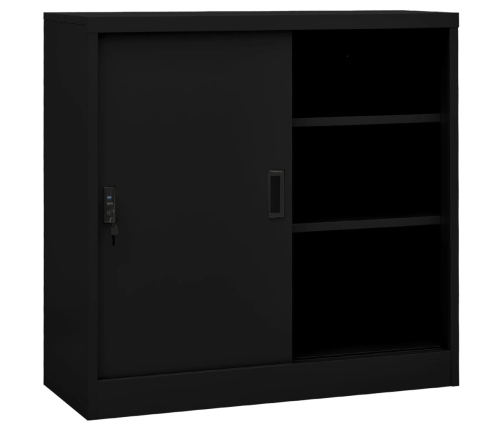 Armario de oficina con puerta corredera acero negro 90x40x90cm