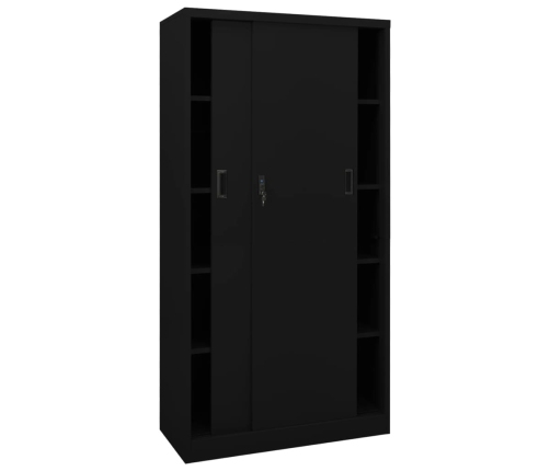 Armario de oficina con puerta corredera acero negro 90x40x180cm