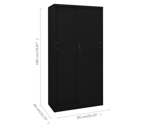 Armario de oficina con puerta corredera acero negro 90x40x180cm