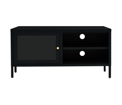 Mueble para el televisor acero y vidrio negro 90x30x44 cm