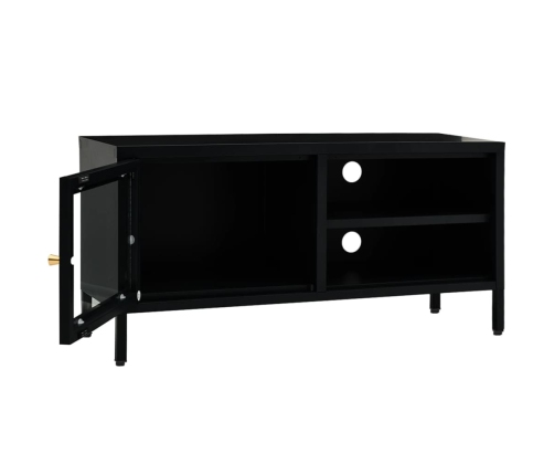 Mueble para el televisor acero y vidrio negro 90x30x44 cm