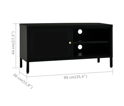 Mueble para el televisor acero y vidrio negro 90x30x44 cm