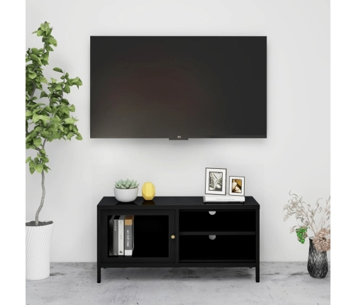 Mueble para el televisor acero y vidrio negro 90x30x44 cm