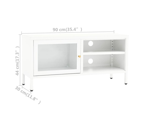 Mueble para el televisor acero y vidrio blanco 90x30x44 cm