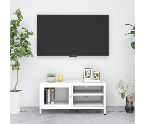 Mueble para el televisor acero y vidrio blanco 90x30x44 cm