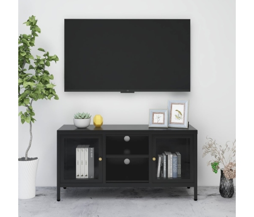 Mueble para el televisor acero y vidrio negro 105x35x52 cm