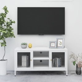 Mueble para el televisor acero y vidrio blanco 105x35x52 cm