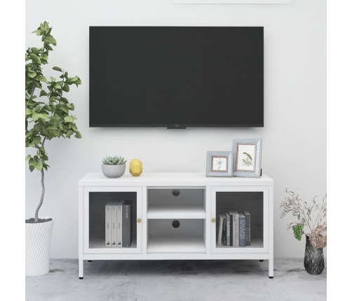 Mueble para el televisor acero y vidrio blanco 105x35x52 cm