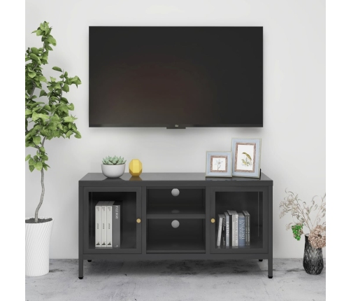 Mueble para el televisor acero y vidrio gris antracita 105x35x52 cm