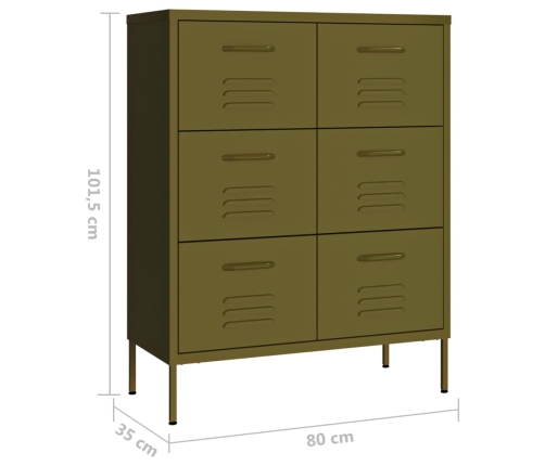 Armario de cajones de acero verde oliva 80x35x101,5 cm