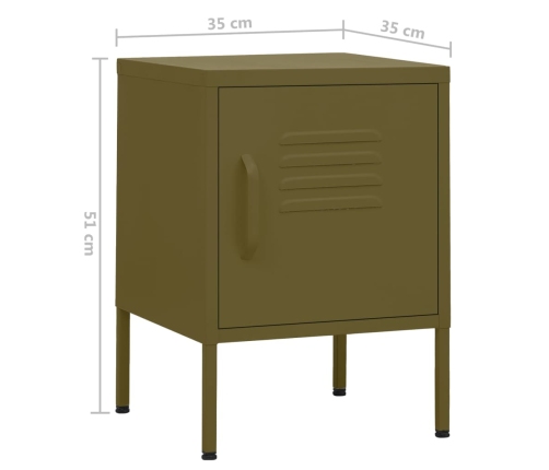 Mesita de noche acero verde oliva 35x35x51 cm