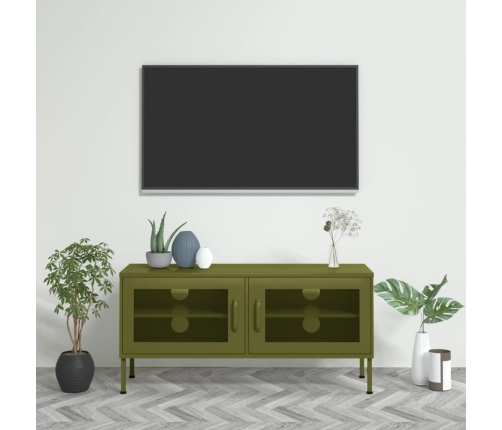 vidaXL Mueble de TV verde oliva 105x35x50 cm acero