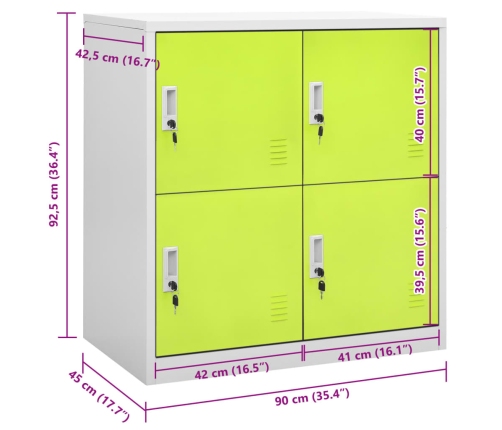 Armario taquilla de acero gris claro y verde 90x45x92,5 cm