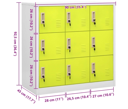 Armario taquilla de acero gris claro y verde 90x45x92,5 cm