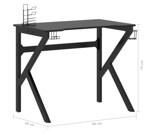 Escritorio gaming con patas en forma de K negro 90x60x75 cm