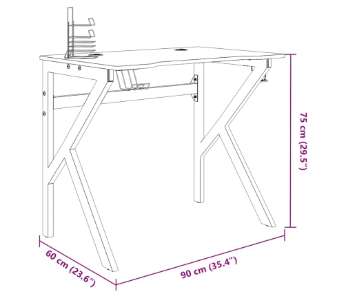 Escritorio gaming con patas en forma de K negro 90x60x75 cm
