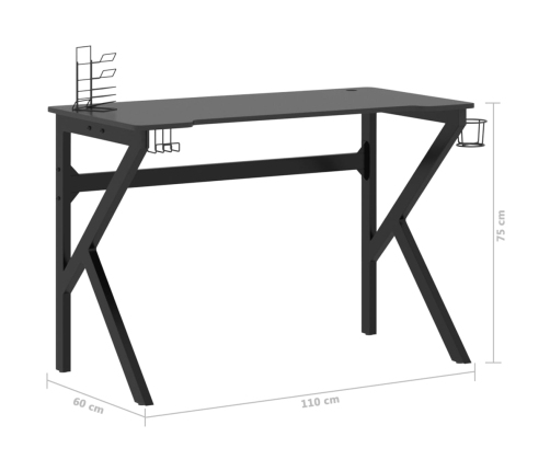 Escritorio gaming con patas en forma de K negro 110x60x75 cm