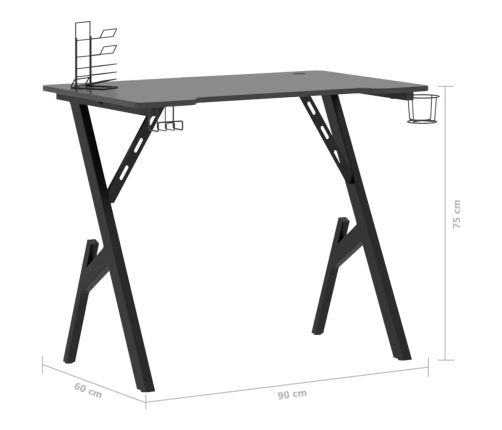 Escritorio gaming con patas en forma de Y negro 90x60x75 cm