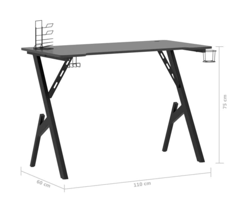 Escritorio gaming con patas en forma de Y negro 110x60x75 cm