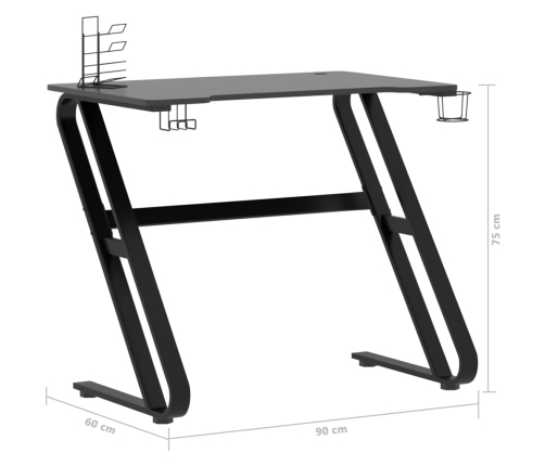 Escritorio gaming con patas en forma de ZZ negro 90x60x75 cm