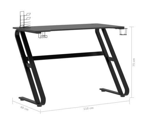 Escritorio gaming con patas forma ZZ negro 110x60x75cm