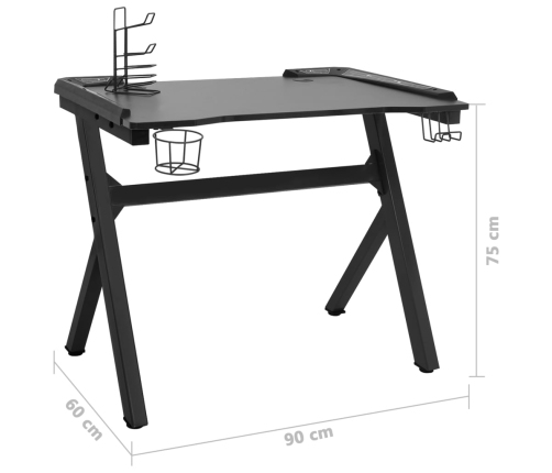 Escritorio gaming con luz LED forma Y negro 90x60x75 cm