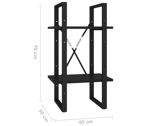 Estantería de 2 niveles madera contrachapada negro 40x30x70 cm