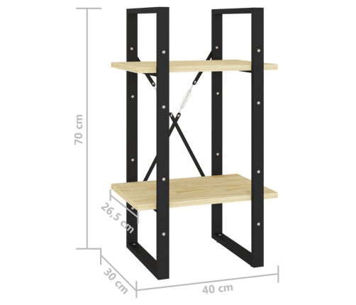 Estantería de 2 niveles madera maciza de pino 40x30x70 cm