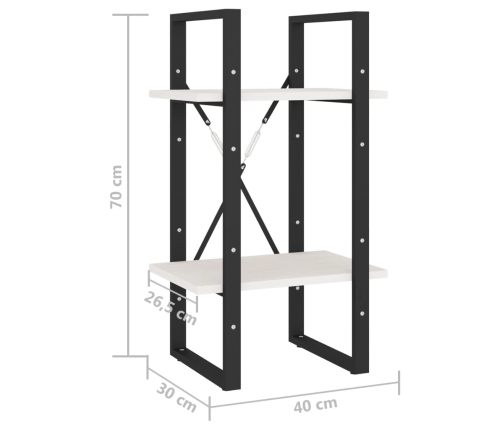 Estantería 2 niveles madera maciza de pino blanco 40x30x70 cm