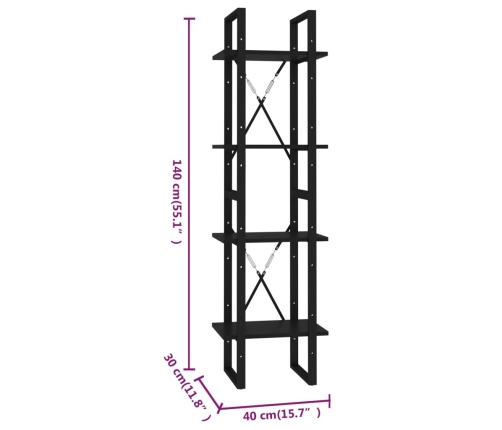 Estantería de 4 niveles madera contrachapada negro 40x30x140 cm