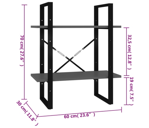 Estantería de 2 niveles madera contrachapada gris 60x30x70 cm