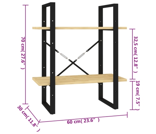 Estantería de 2 niveles madera maciza de pino 60x30x70 cm