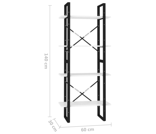 Estantería 4 niveles madera contrachapada blanco 60x30x140 cm