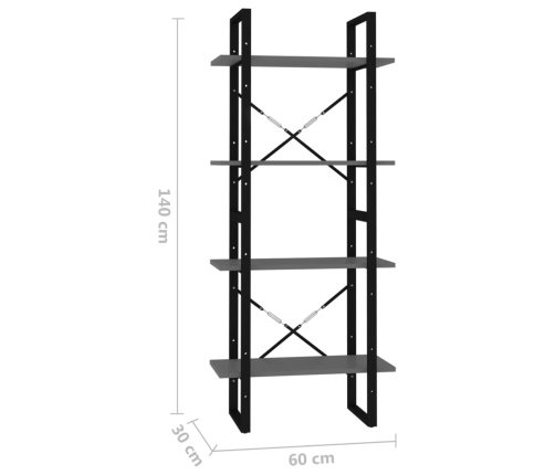 Estantería de 4 niveles madera contrachapada gris 60x30x140 cm
