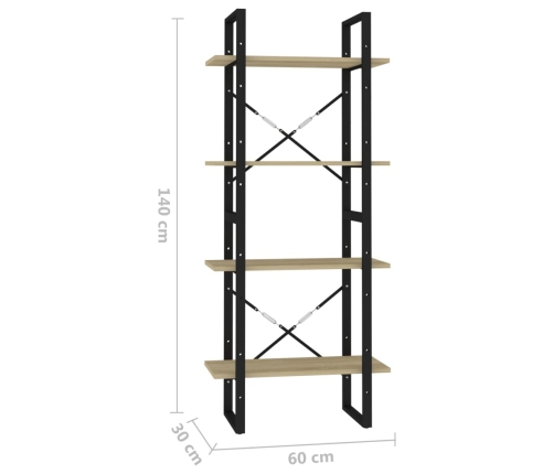Estantería de 4 niveles contrachapada roble Sonoma 60x30x140 cm