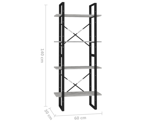 Estantería de 4 niveles contrachapada gris hormigón 60x30x140cm