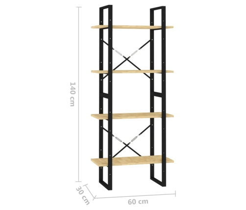 Estantería de 4 niveles madera maciza de pino 60x30x140 cm