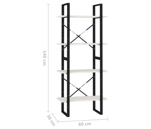 Estantería 4 niveles madera maciza de pino blanco 60x30x140 cm
