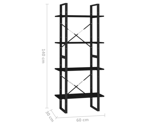 Estantería 4 niveles madera maciza de pino negro 60x30x140 cm