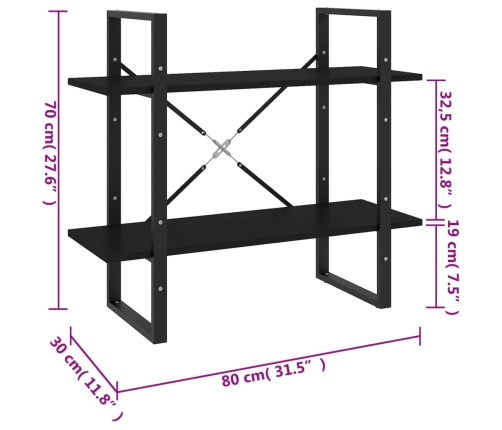 Estantería de 2 niveles madera contrachapada negro 80x30x70 cm