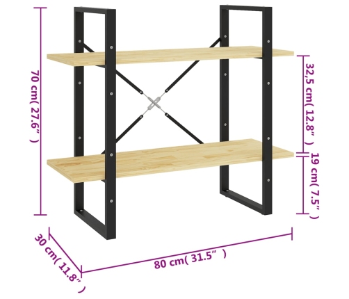 vidaXL Estantería de 2 niveles madera maciza de pino 80x30x70 cm