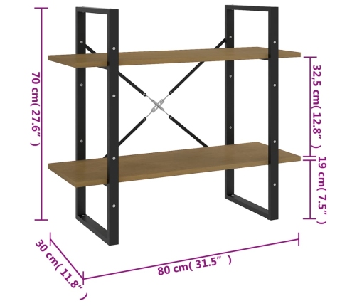 Estantería de 2 niveles madera maciza de pino 80x30x70 cm