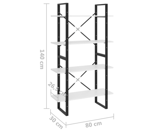 Estantería de 4 niveles madera contrachapada blanco 80x30x140cm