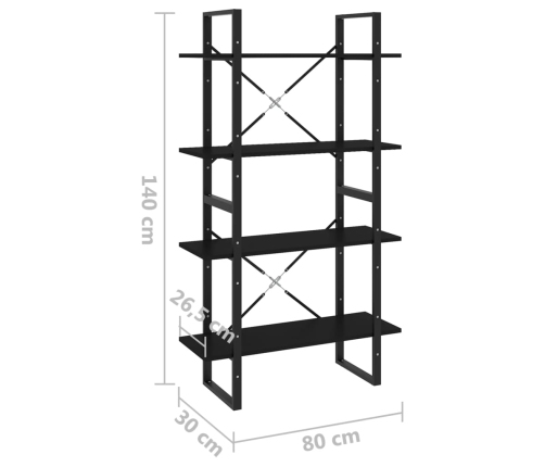 Estantería 4 niveles madera contrachapada negro 80x30x140 cm