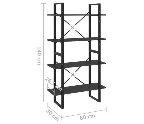 Estantería de 4 niveles madera contrachapada gris 80x30x140 cm