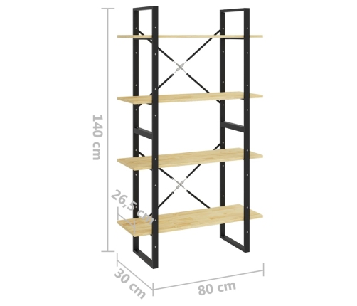 Estantería de 4 niveles madera maciza de pino 80x30x140 cm